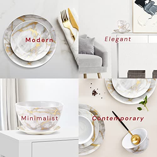 Safdie & Co. Gold Marble 16-Piece Dinnerware Indoor/Outdoor Sets