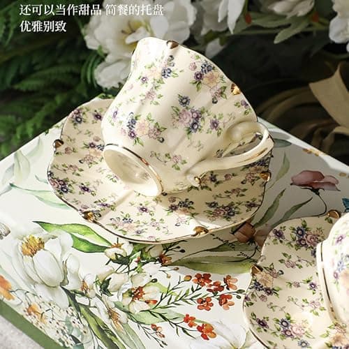 TATSUMI Country Roses 18-Piece Bone China Tea Cup & Saucer Set