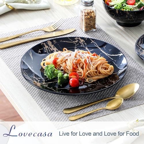 LOVECASA Black & Gold Porcelain Dinnerware Set, 12 Pieces, Dishwasher Safe