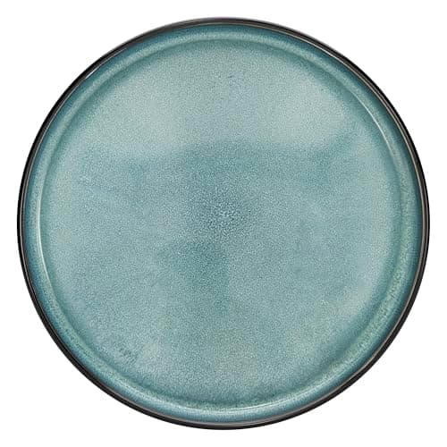 Modern Beige and Blue 32-Piece Stoneware Dinnerware Set - Scratch Resistant & Dishwasher Safe — dark / petrol
