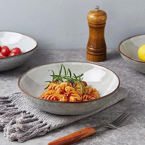 Famiware Ocean Round Large Pasta Bowls Set of 4, Gray