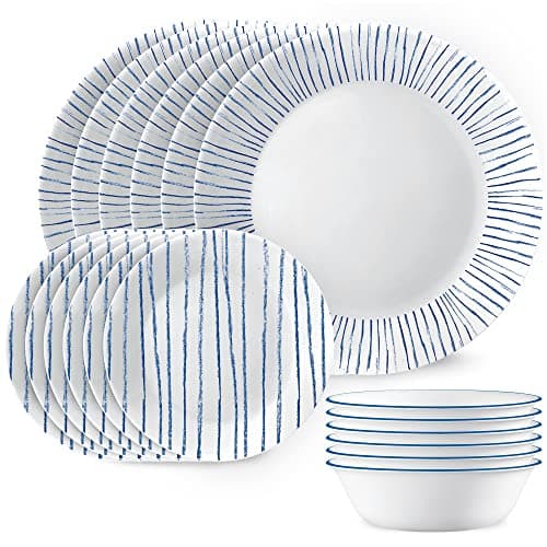 Corelle Vitrelle Timber Shadows 18-Piece Service for 6 Dinnerware Set — Nautical Stripes