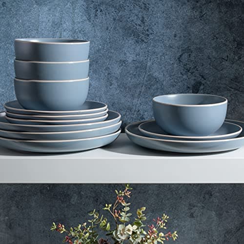 Gibson Home Rockaway Round Stoneware Dinnerware Set, Blue (4 Servings)