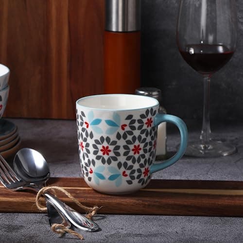 Lorren Home Trends 16-Piece Floral Blue Red Dinnerware Set