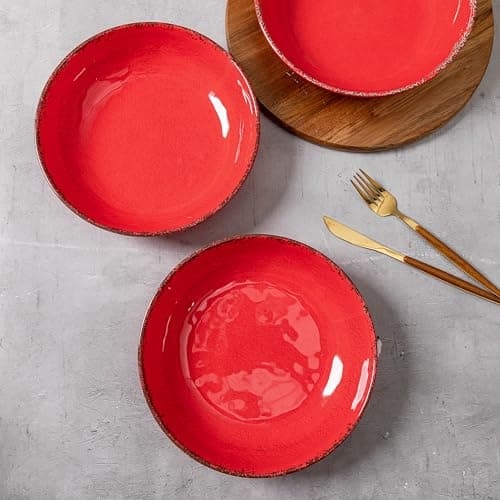 LEHAHA Vintage Red Melamine Pasta Bowls, Set of 6, 9.25" Salad Bowls, Dishwasher Safe…