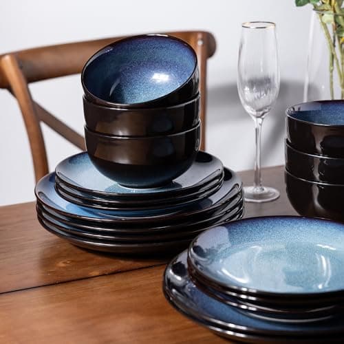 LERATIO Oven & Dishwasher Safe Ceramic Dinnerware Set for 6, Blue(18PCS)