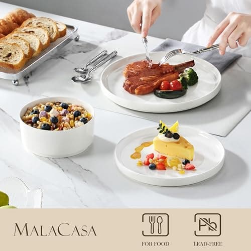 MALACASA LEAH 12-Piece Modern White Porcelain Dinnerware Set, Chip and Scratch Resistant
