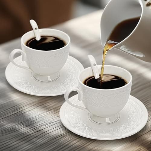 Youeon 6-Piece Porcelain Tea Set: Cappuccino, Latte, and Espresso Cups with Spoons