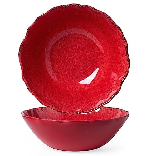 LEHAHA Vintage Red Melamine Pasta Bowls, Set of 6, 9.25" Salad Bowls, Dishwasher Safe… — Red