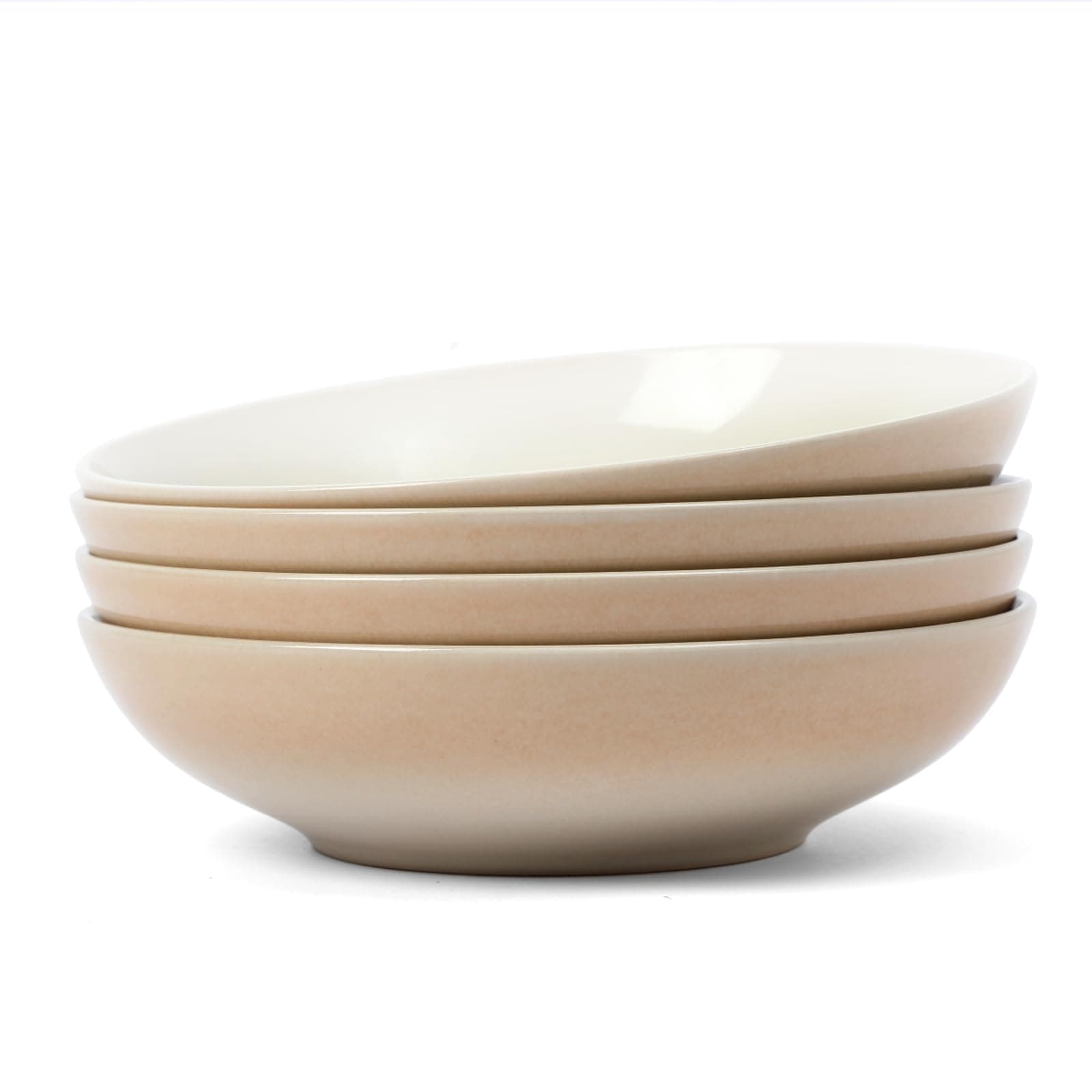 Famiware Glacier Series Honey Beige 8.7" Stoneware Pasta Bowls Set of 4, 34oz Microwave & Dishwasher Safe