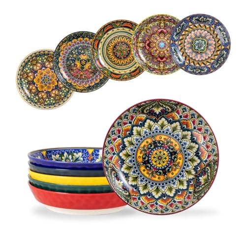 Henten Home Bohemia Style 32 oz Ceramic Pasta Bowls Set