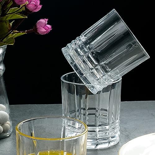 Set of 6 Textured Cut Glass 11oz Drinking Glasses for Home, Tall - for Lorren Home Trends