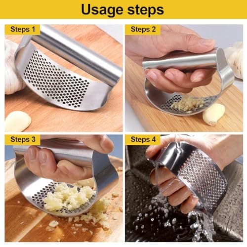 Stainless Steel Garlic Chopper with Peeler and Brush (Silver A)