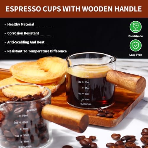 Espresso Shot Glass Set with Wood Handle and Dual Scale, 3.5 OZ