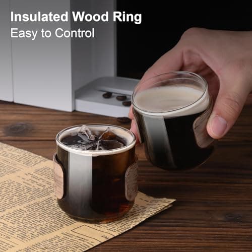 Small Clear Espresso Cups Set of 2 with Wooden Ring - 5 OZ