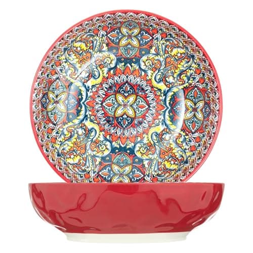 Colorful Bohemian Ceramic Pasta Bowl Set of 2, 10.2inch Serving Bowls — 2pcs Red