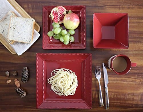 Lorren Home Trends 16-Piece Red Square Stoneware Dinnerware Set