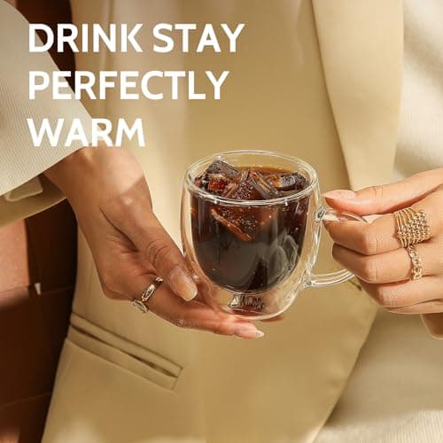 Sweese 5oz Double Wall Glass Espresso Cups, Set of 4, Clear Perfect for Cappuccino, Latte, Tea