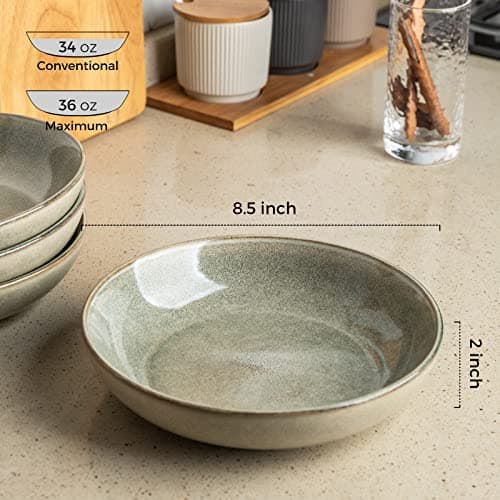 Large 8.5'' Pasta Bowls, Set of 6 Stoneware Serving Bowls