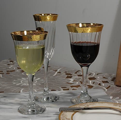 Lorren Home Trends Gold Band Venetian Design Red Wine Glasses (Set of 6)