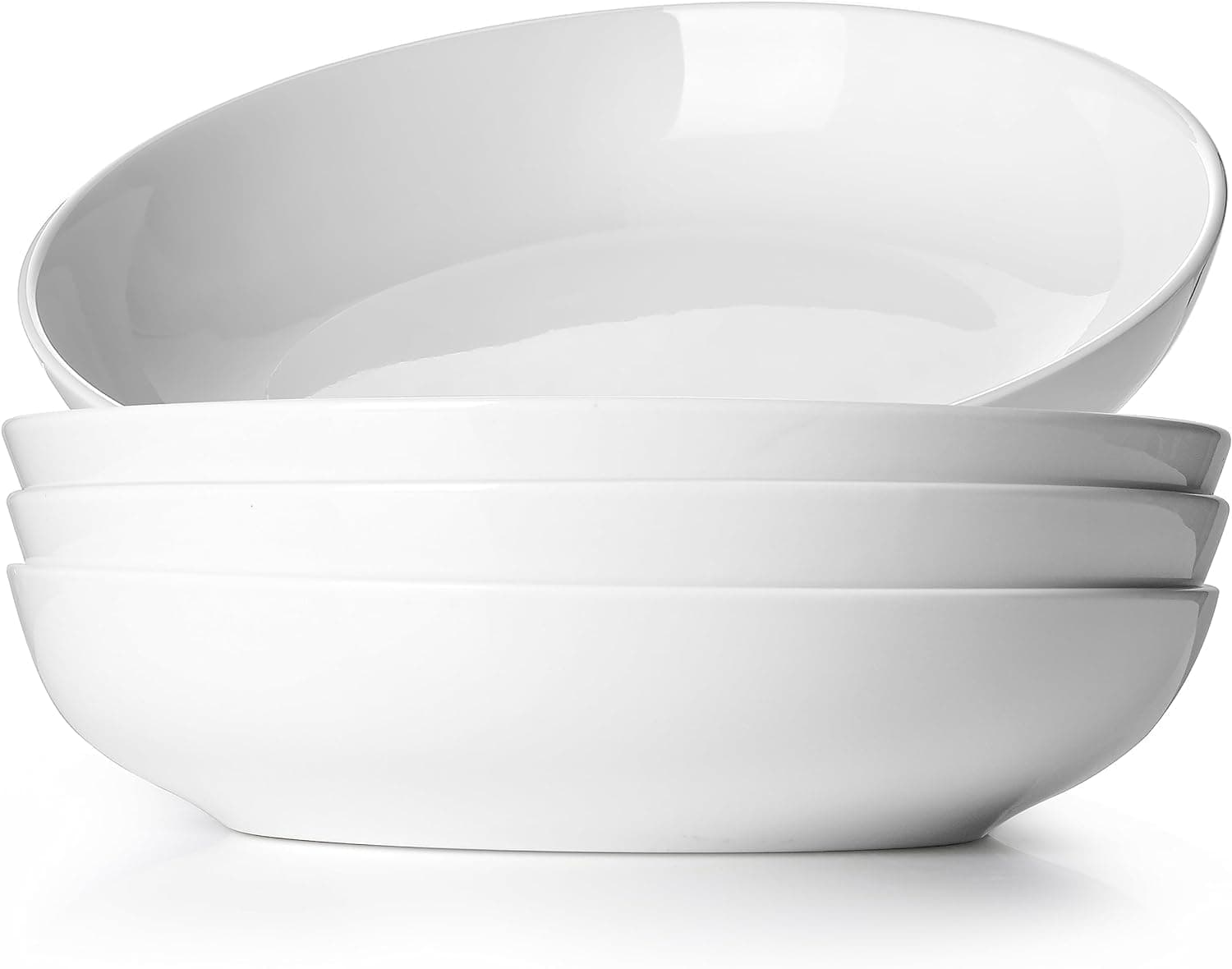 LIFVER 9.75" Ceramic Pasta Bowls Set of 4, 50 Ounces, Microwave & Dishwasher Safe, White