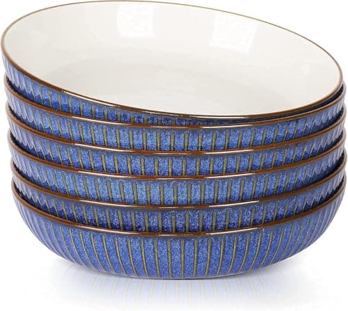 Mikasa Blue Ceramic Pasta Bowls Set of 4 8 Inch Salad & Serving — Navy Blue