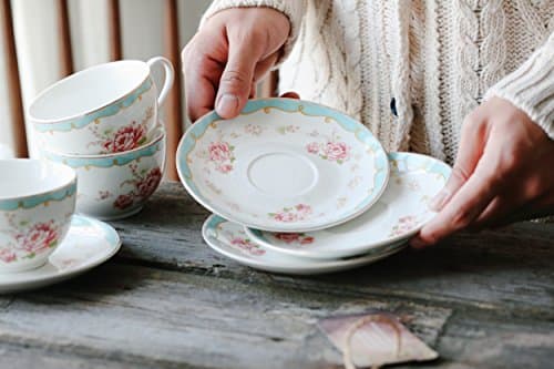 Jusalpha Vintage Rose China Tea Cup/Coffee Set, 7 Oz, Ideal for Afternoon Tea, Gift for Women TCS29