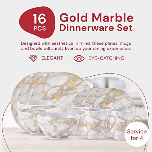 Safdie & Co. Gold Marble 16-Piece Dinnerware Indoor/Outdoor Sets