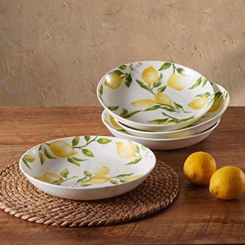 Mikasa Lemons Bone China Lightweight Chip-Resistant Pasta Bowls, 8.5"