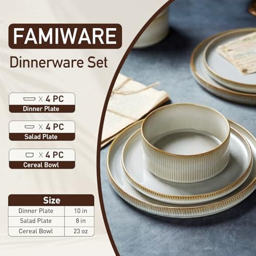 Famiware Cappuccino White Star Dinnerware Set, 12 Piece Chip-Resistant Kitchen Ware