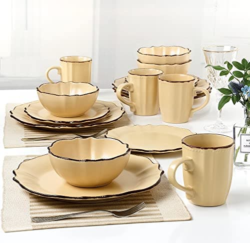 Lorren Home Trends 16 Piece Scalped Edge Mellow Yellow Dinnerware Set