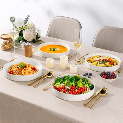 LERATIO Ceramic Large Salad Bowls Set of 4, 30 Oz Microwave & Oven Safe White
