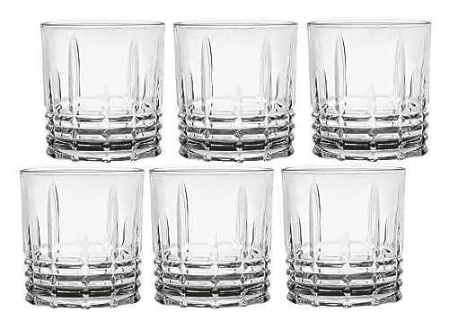 Set of 6 Textured Cut Glass 11oz Drinking Glasses for Home, Tall - for Lorren Home Trends