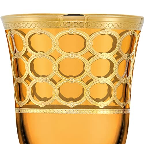 Lorren Home Trends Gold Ringed Red Wine Goblet, Set of 4 Amber
