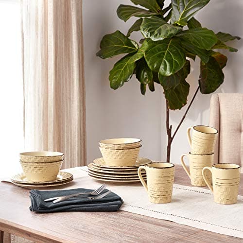 Lorren Home Trends Buttercup Distressed Weave 16 Piece Dinnerware Set