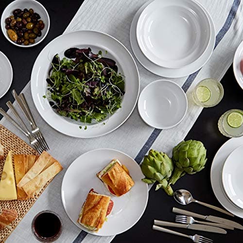 Euro Ceramica White Essential Porcelain Pasta Bowls, Set of 4, Inverted Rim Design