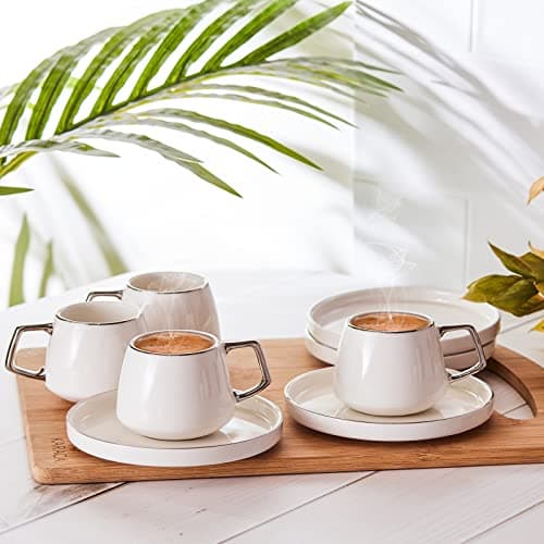 KARACA Saturn Gold Turkish Coffee Cup Set for 6 People — White & Silver