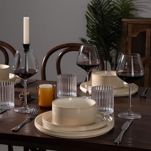 Famiware Cappuccino White Star Dinnerware Set, 12 Piece Chip-Resistant Kitchen Ware