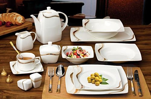 Lorenzo 57-Piece Elegant Gold Bone China Dinnerware Set for 8