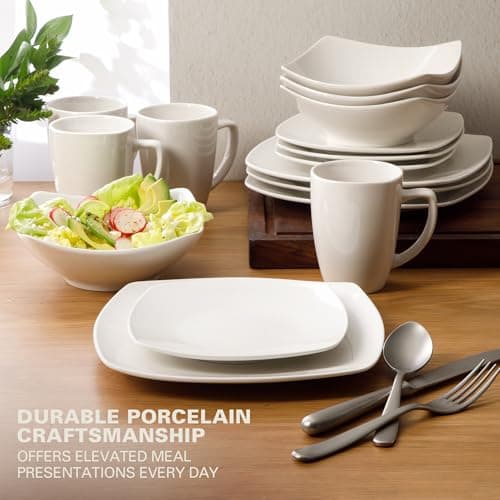 Gibson Home Zen Buffet White Porcelain Dinnerware Set (16pcs, Square)