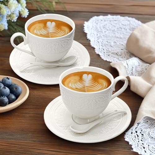 Youeon 6-Piece Porcelain Tea Set: Cappuccino, Latte, and Espresso Cups with Spoons