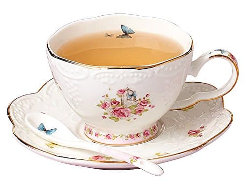 Jusalpha Vintage Porcelain Flower Tea Set & Teapot Warmer, 16pcs (16pcs set)