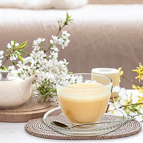 Irene Set of 6 Clear Glass Coffee Mugs with Saucers and Stainless Steel Spoons