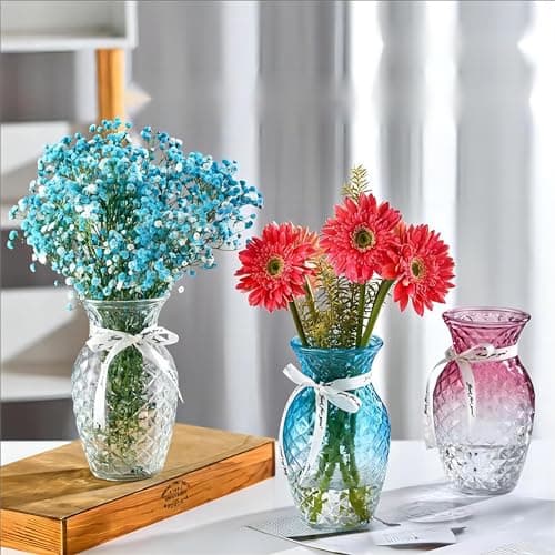 Gradient Color Diamond Pattern Glass Vase for Home and Events, 7.5 inch