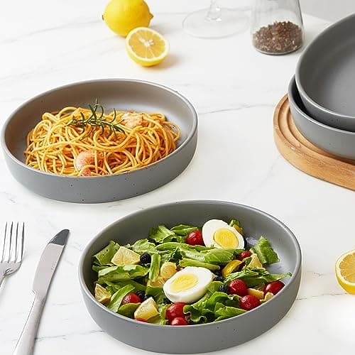Famiware 8.5" Dawn Speckled Stoneware Pasta Bowl Set, Dark Gray, Set of 4