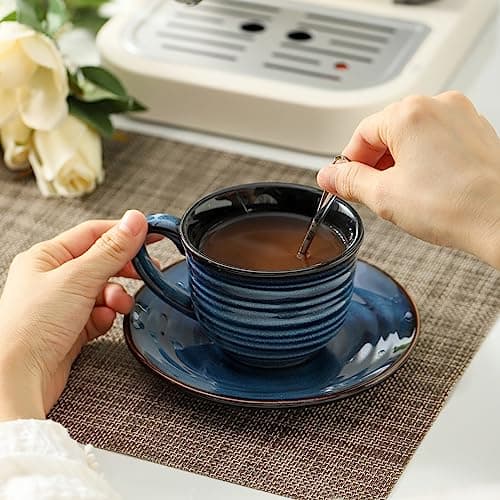 Porcelain Espresso Cups Set of 6, 4 oz - Navy Blue