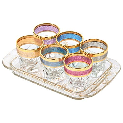 Lorren Home Trends 7 Piece Amber Shots Set with Tray — Multicolor