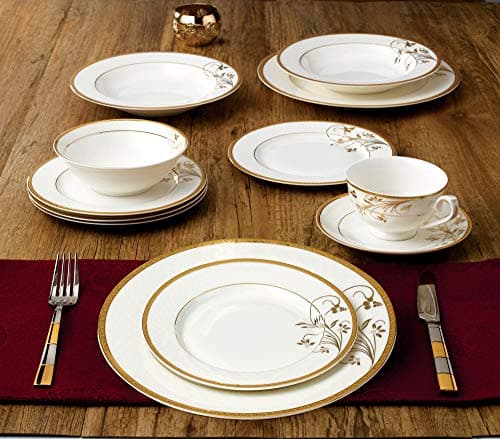 Elegant 24K Gold Floral Dinnerware Set for 8 by Lorren Home Trends