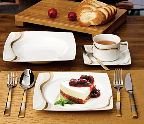Lorenzo 57-Piece Elegant Gold Bone China Dinnerware Set for 8