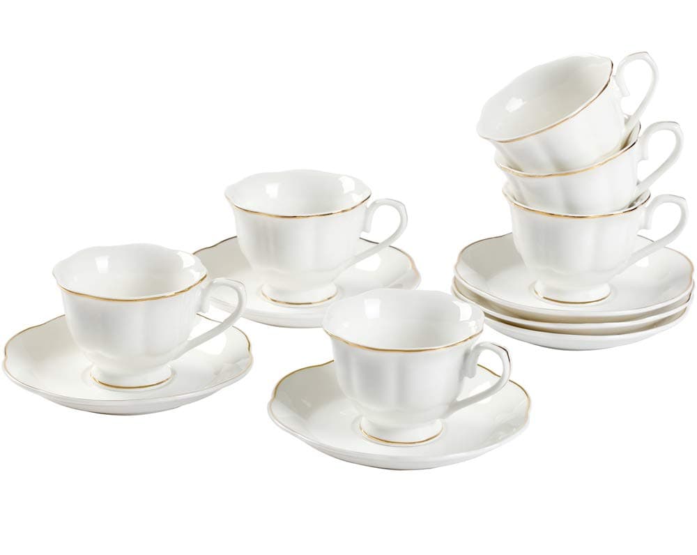 GuangYang 6-Piece Fine Porcelain Cup and Saucer Set for Tea and Coffee